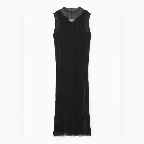 COS Sheer Plissé Midi Dress (Black) Size Large - Picture 2 of 9